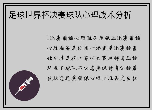 足球世界杯决赛球队心理战术分析