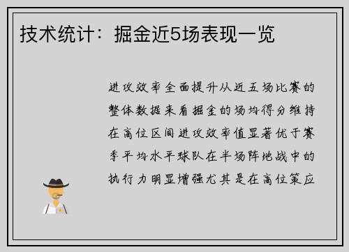 技术统计：掘金近5场表现一览